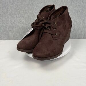 BOBS from Skechers Womens Brown Suede Wedge Ankle Boots Memory Foam Size 6M